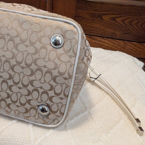 Coach Signature Tan Canvas White Leather Stripe Satchel Bag F31308 - Picture 7 of 14